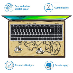 Boat Compass Brown Shaded Map Laptop Skin - View 5