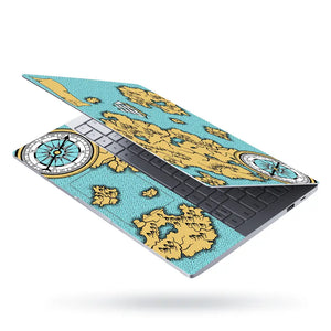 Boat Compass Dark Cyan Shaded Map Laptop Skin - View 3
