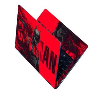 Bold Batman Portrait With Red Background Laptop Skin - View 2