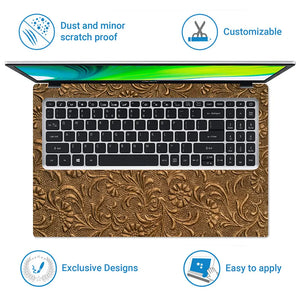 Bronze Copper Daisy Leather - Metallic and Textured Finish Laptop Skin - View 5