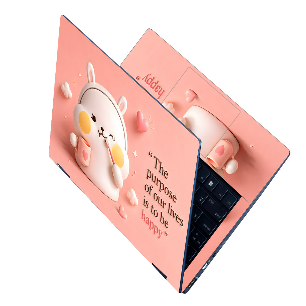 Bunny Purpose Happy Quote Pink Laptop Skin - View 2