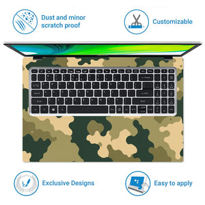 Camouflage Green Cream Woodland Laptop Skin - View 5