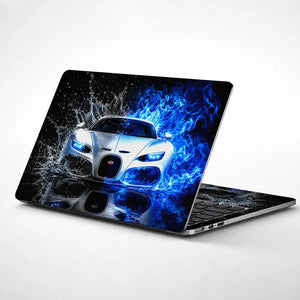 Cars Bugatti Water Splash Blue Flame Laptop Skin - View 1