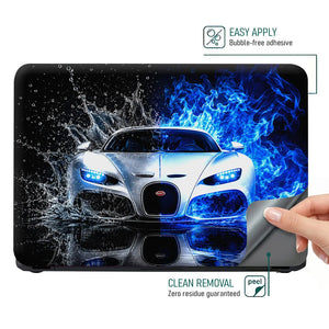 Cars Bugatti Water Splash Blue Flame Laptop Skin - View 4