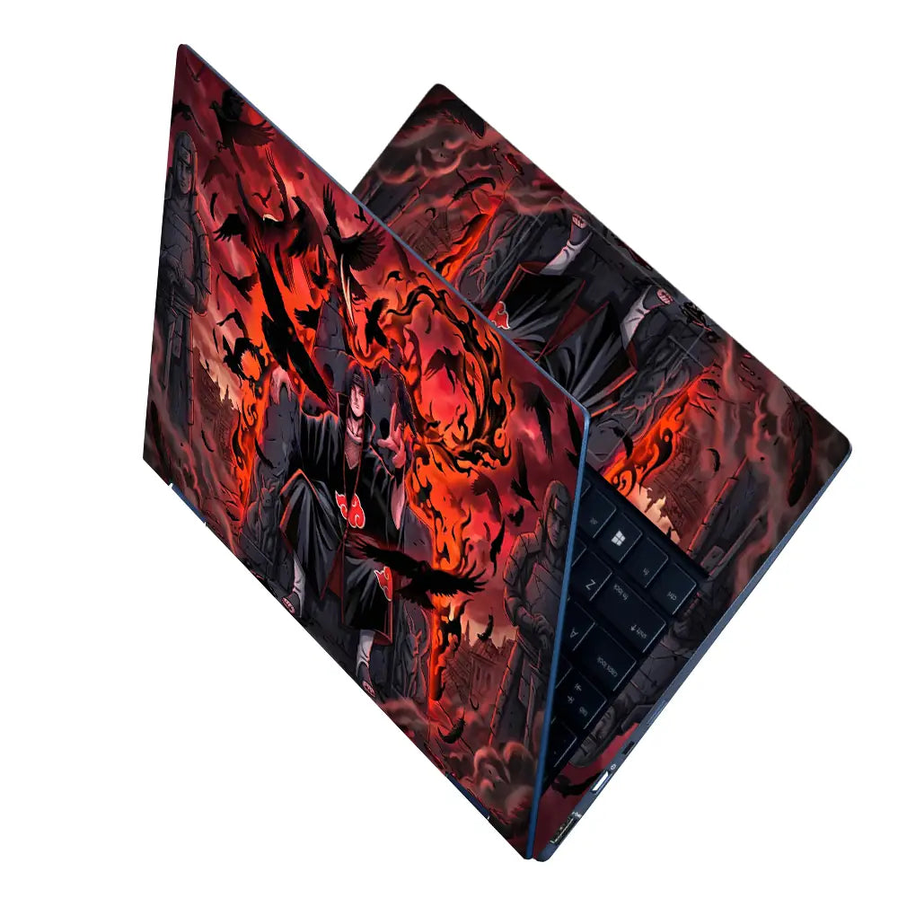 Dark Anime Character Surrounded By Crows Laptop Skin - View 2
