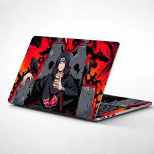 Dark Anime Villain With Crows And Flames Laptop Skin - View 1