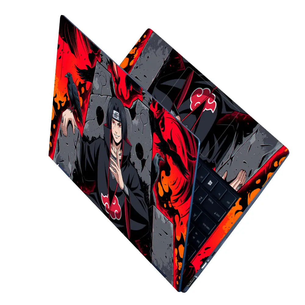 Dark Anime Villain With Crows And Flames Laptop Skin - View 2