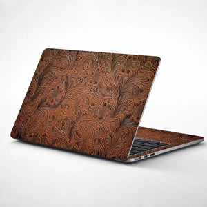 Dark Brown Sunflower Leather - Metallic and Textured Finish Laptop Skin - View 1
