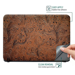 Dark Brown Sunflower Leather - Metallic and Textured Finish Laptop Skin - View 4