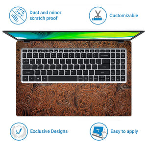 Dark Brown Sunflower Leather - Metallic and Textured Finish Laptop Skin - View 5