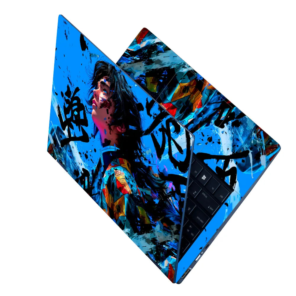 Demon Slayer Blue Ink Grunge Laptop Skin - View 2