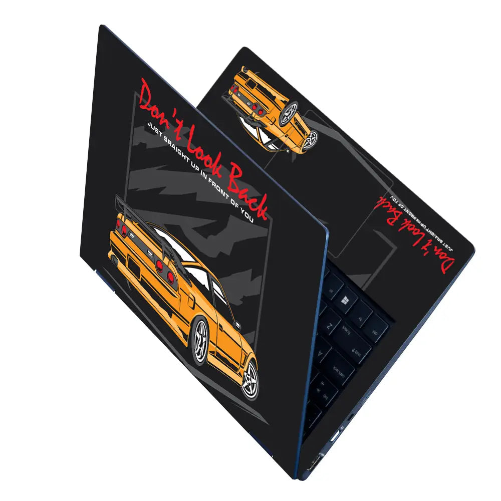 Don't Look Back Orange Sports Car Laptop Skin - View 2