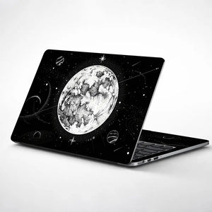Doodle Space Moon Black White Laptop Skin - View 1