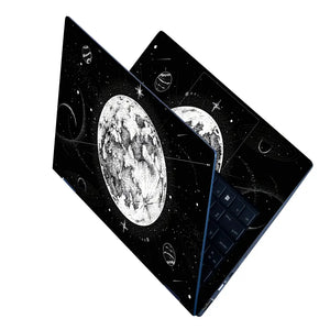Doodle Space Moon Black White Laptop Skin - View 2