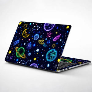 Doodle Space Neon Cosmic Planets Laptop Skin - View 1