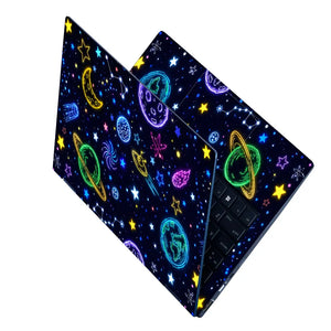 Doodle Space Neon Cosmic Planets Laptop Skin - View 2