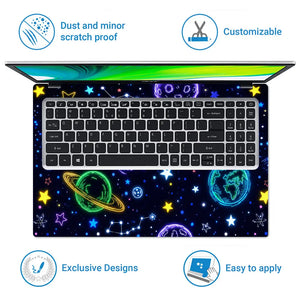 Doodle Space Neon Cosmic Planets Laptop Skin - View 5