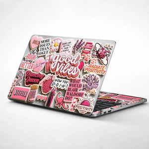 Doodle Stickers Pink Good Vibes Positivity Laptop Skin - View 1