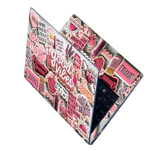 Doodle Stickers Pink Good Vibes Positivity Laptop Skin - View 2