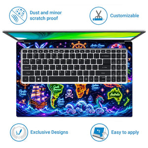 Doodle World Map Neon Bright Pirate Laptop Skin - View 5