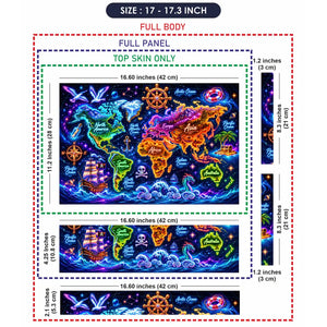 Doodle World Map Neon Bright Pirate Laptop Skin - View 9