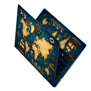 Doodle World Map Pirate Vintage Blue Laptop Skin - View 2