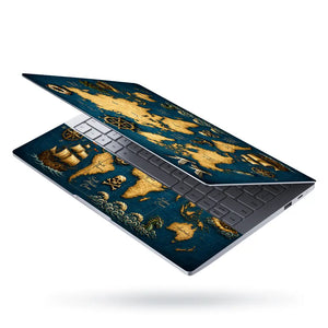 Doodle World Map Pirate Vintage Blue Laptop Skin - View 3