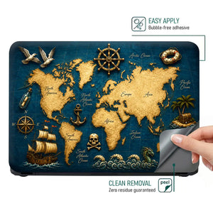 Doodle World Map Pirate Vintage Blue Laptop Skin - View 4