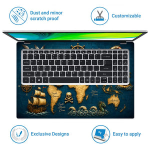 Doodle World Map Pirate Vintage Blue Laptop Skin - View 5