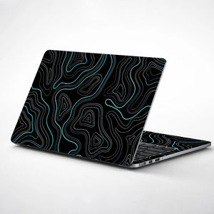 Laptop Skin - Abstract Line Art Turquoise Waves