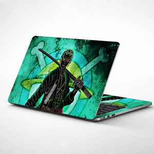 Laptop Skin - Neon Anime Samurai Green Glow