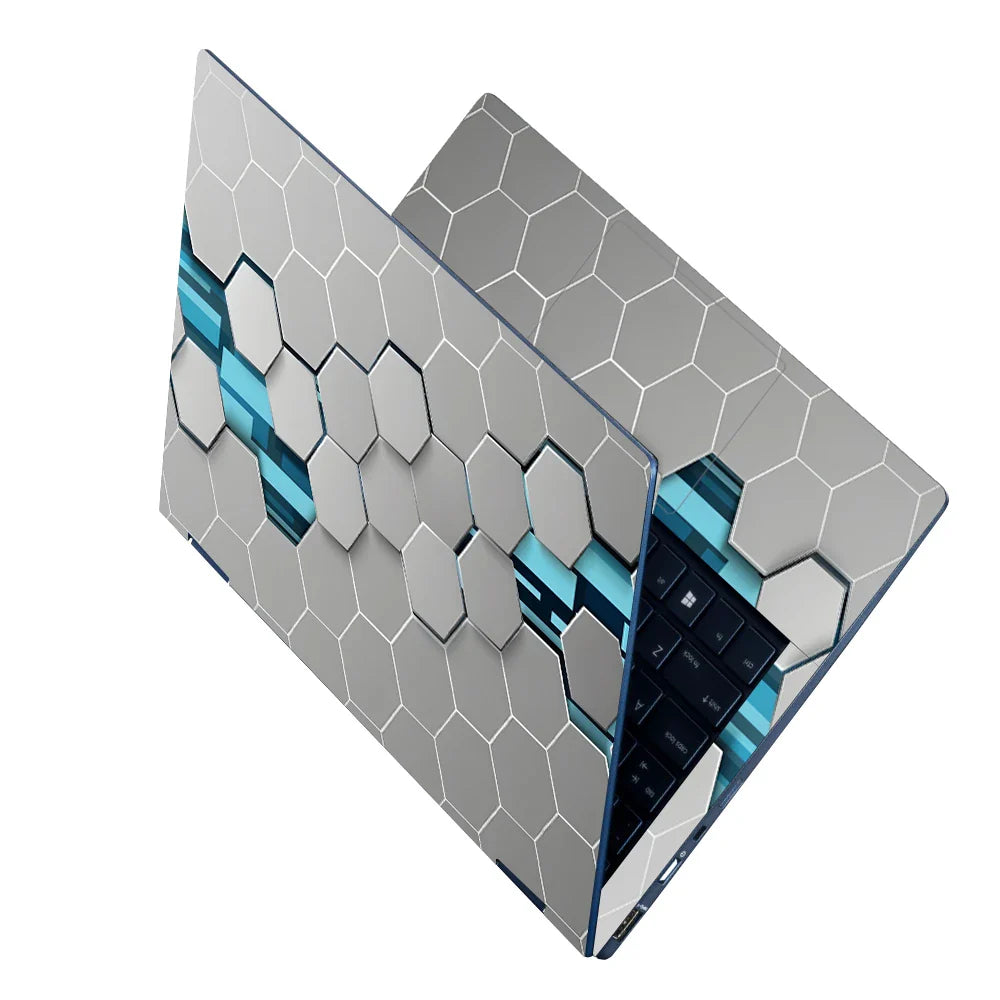 Universal Laptop Skin - Grey & Teal 3D Hexagon Tech Pattern
