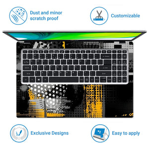Laptop Skin - Dynamic Monochrome Abstract Art Yellow Accents