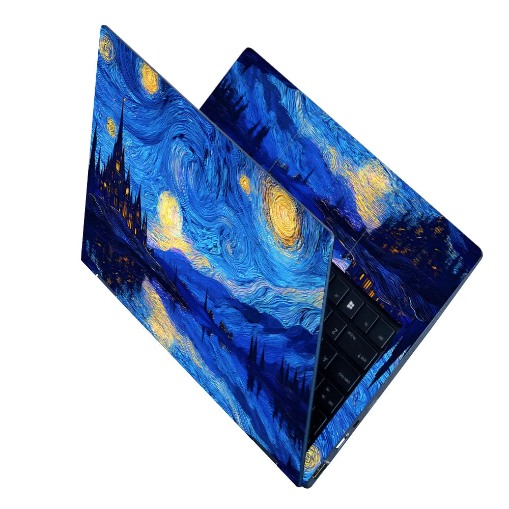 Laptop Skin - Swirling Impressionist Castle Blue Night