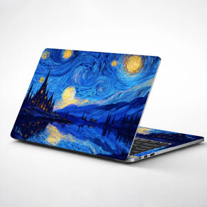 Laptop Skin - Swirling Impressionist Castle Blue Night