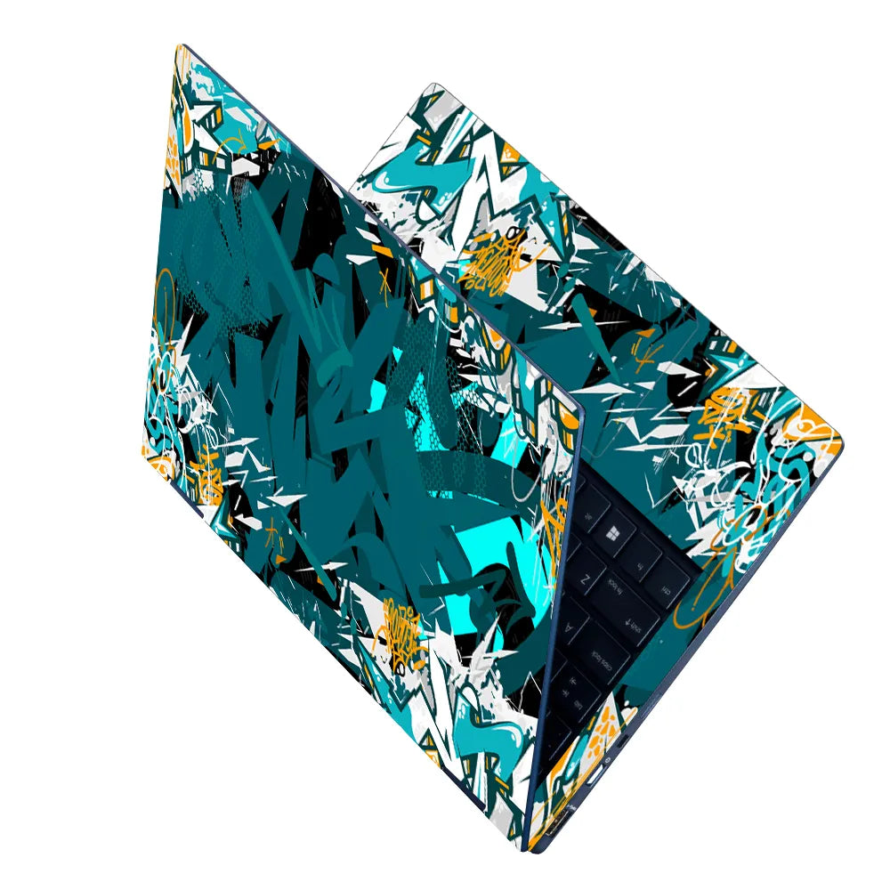 Laptop Skin - Teal Chaos Graffiti Shards