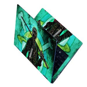 Laptop Skin - Neon Anime Samurai Green Glow