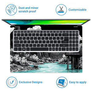 Laptop Skin - Monochrome Landscape Illustration Turquoise Water