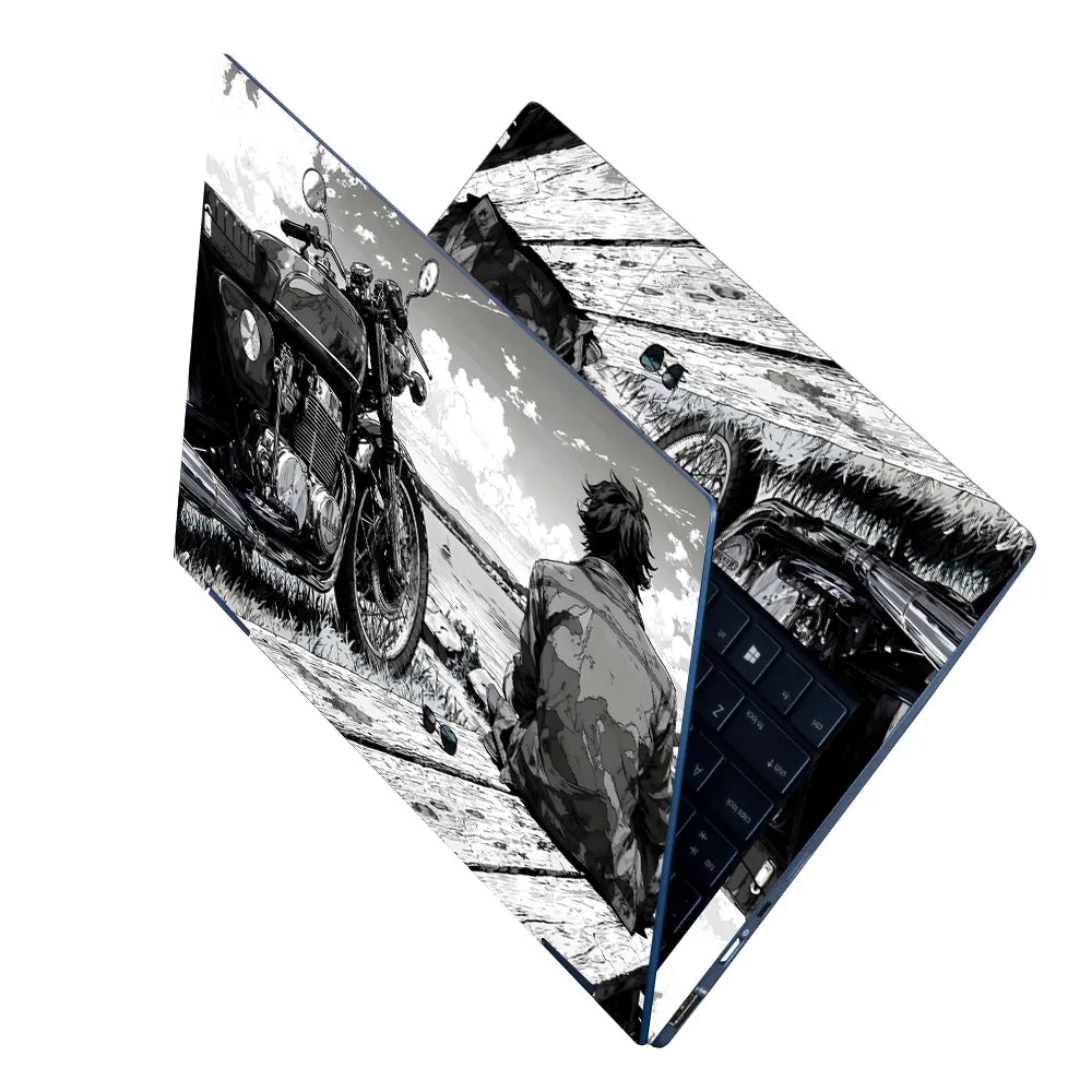 Laptop Skin - Monochrome Manga Rider Serene Landscape