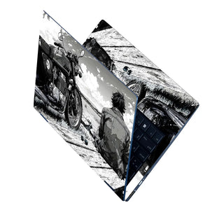 Laptop Skin - Monochrome Manga Rider Serene Landscape