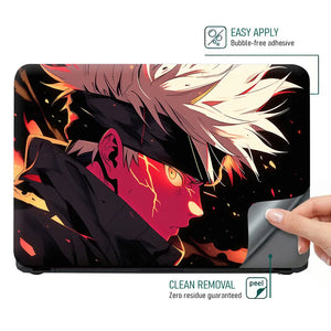 Dynamic Anime Character In Fiery Scene Laptop Skin - View 4