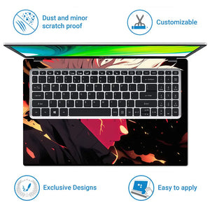 Dynamic Anime Character In Fiery Scene Laptop Skin - View 5