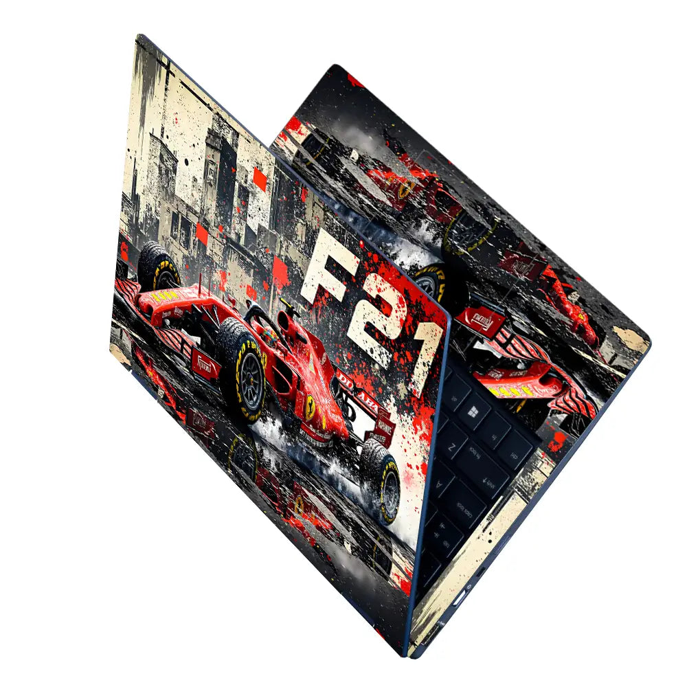 Dynamic Racing Car In Action Laptop Skin - View 2