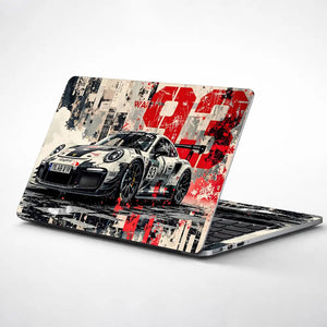 Dynamic Racing Car In Urban Style Laptop Skin - View 1