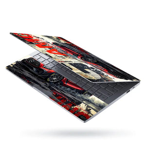 Dynamic Racing Car Red Black Art Laptop Skin - View 3