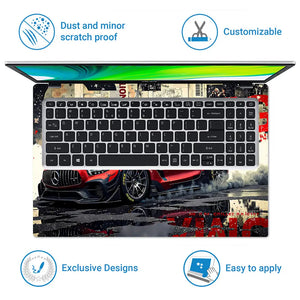 Dynamic Racing Car Red Black Art Laptop Skin - View 5