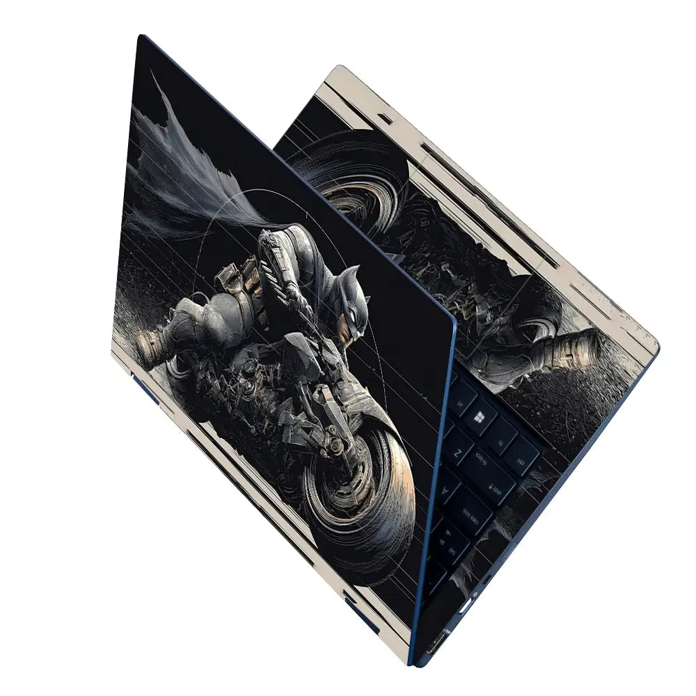 Dynamic Superhero Batman Riding Motorcycle Laptop Skin - View 2