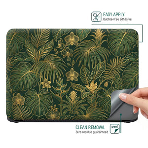 Elegant Tropical Leaves In Gold Laptop Skin - View 4