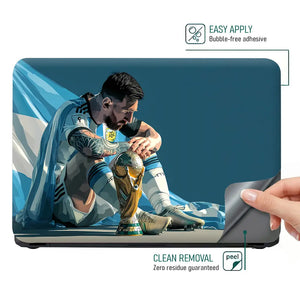 Emotional Soccer Legend With Trophy Laptop Skin - View 4