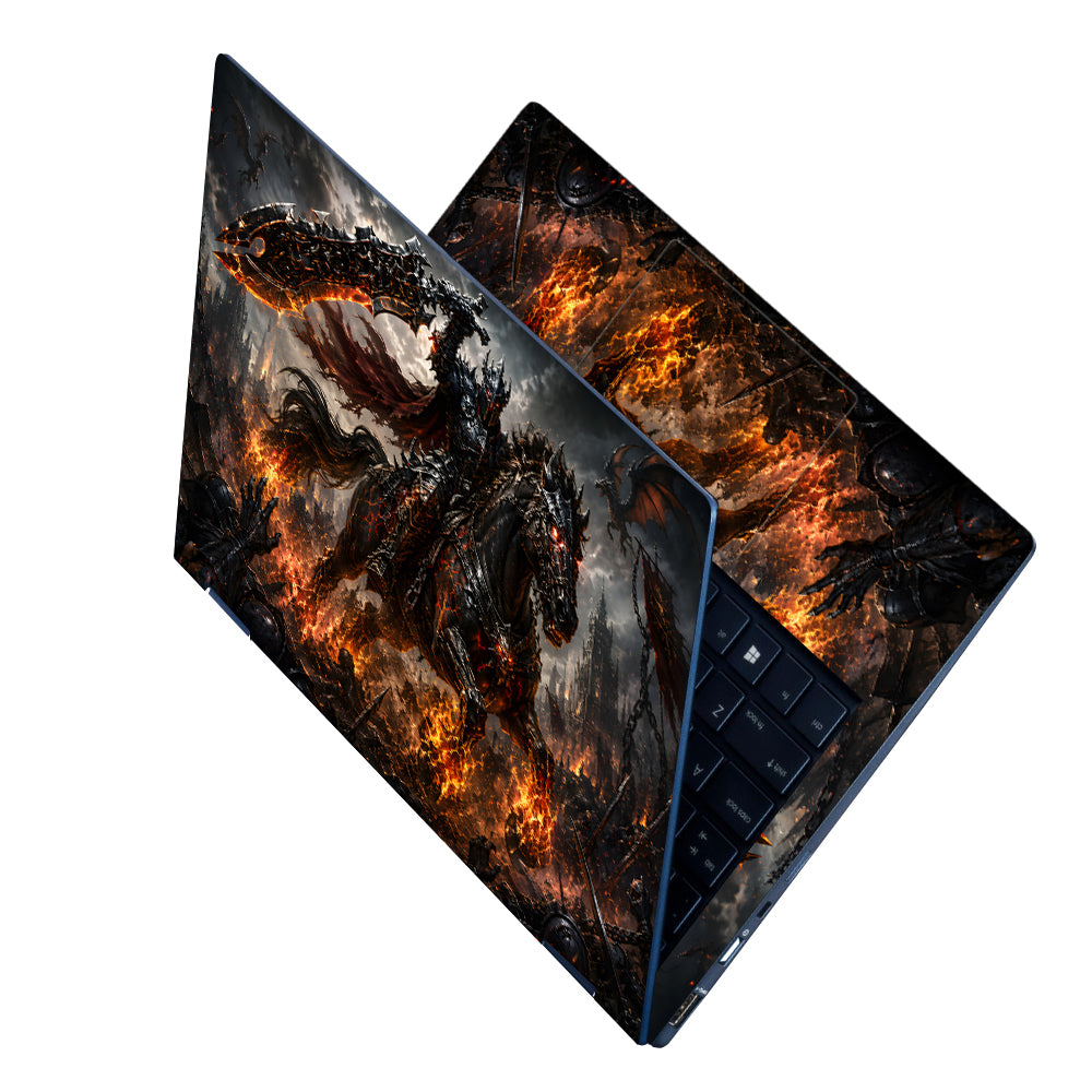 Fantasy Apocalypse Horseman Flaming Sword Laptop Skin - View 2